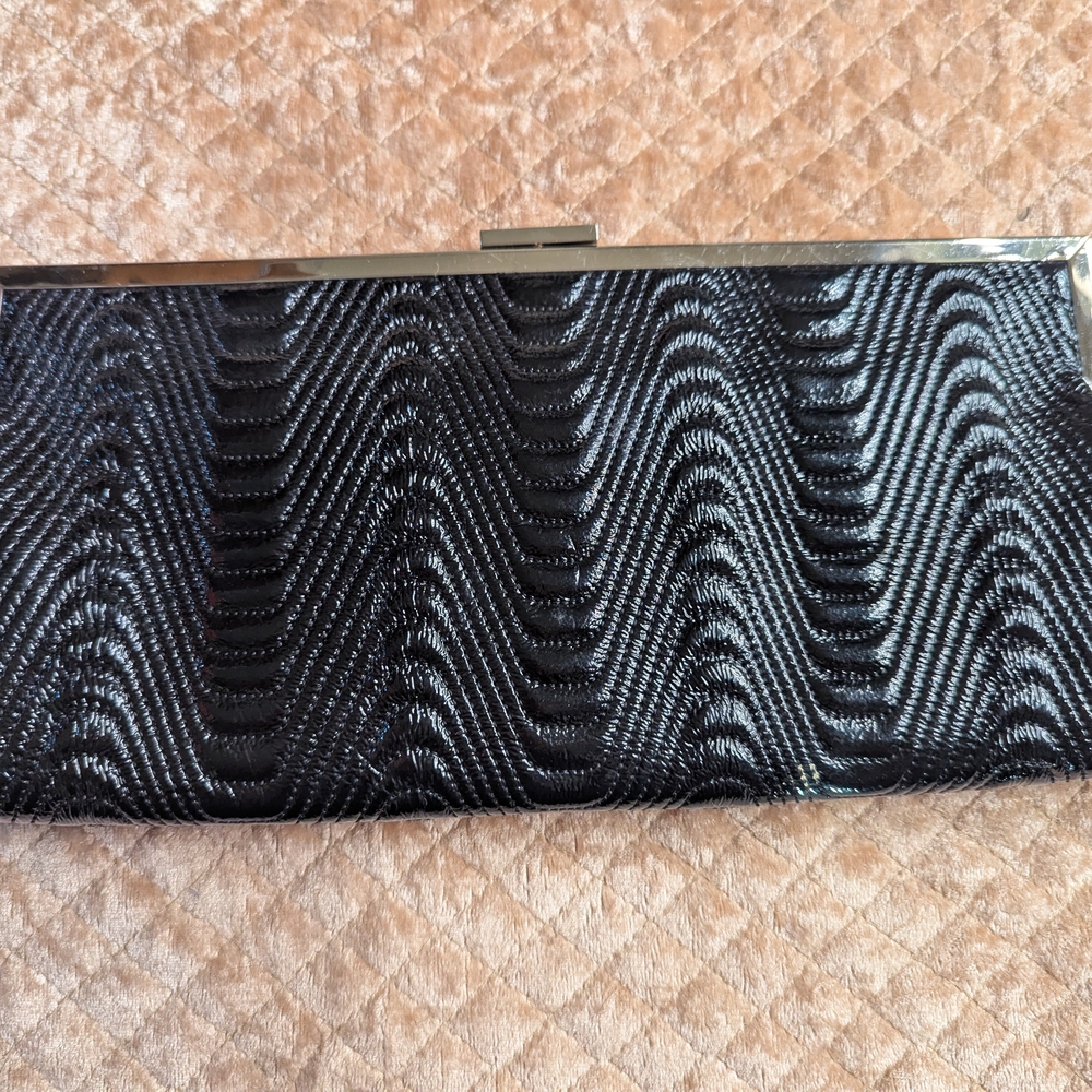 HOBO Black Textured Clutch with Silver Frame